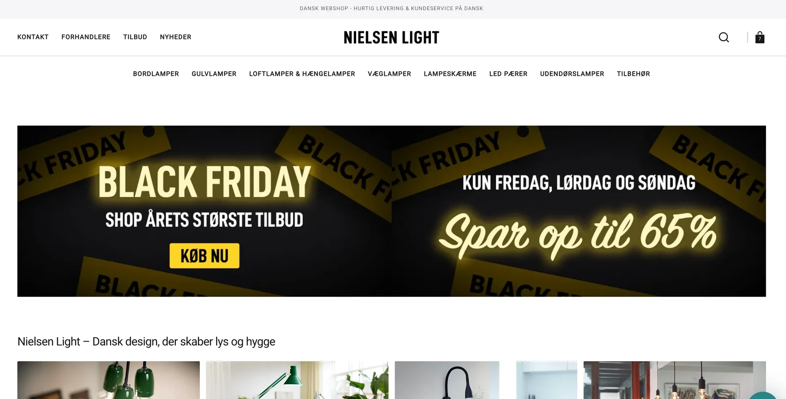 Nielsen Light homepage running the custom Black Friday theme